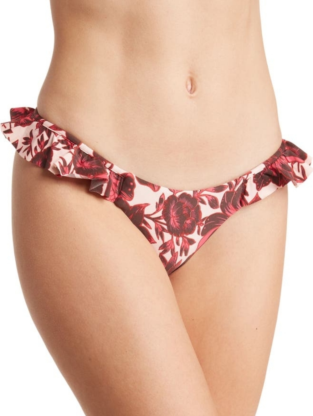 Maaji Pink Floral Ruffle Bikini Bottom Size Medium